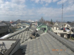 同時進行で、瓦屋根のしっくい塗り、瓦屋の田島さん。